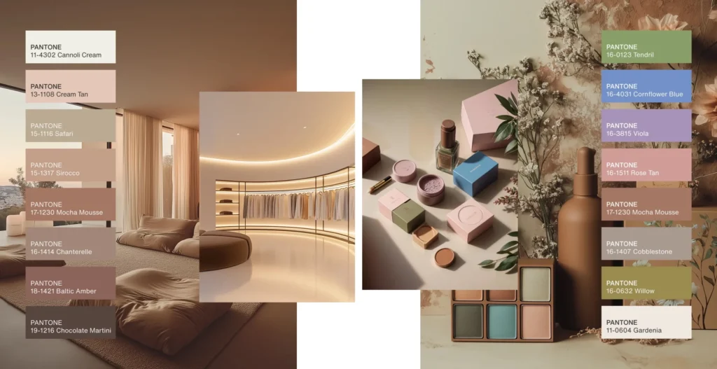 A graphic showing mocha mousse and complimentary colours