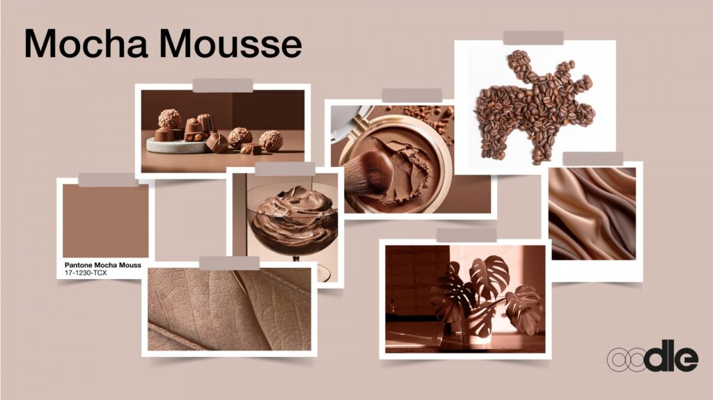 A graphic showing a numbe of mocha mousse images and examples