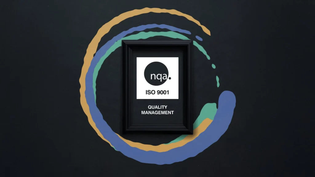 An graphic showing oodle agency accredited to ISO 9001 quality