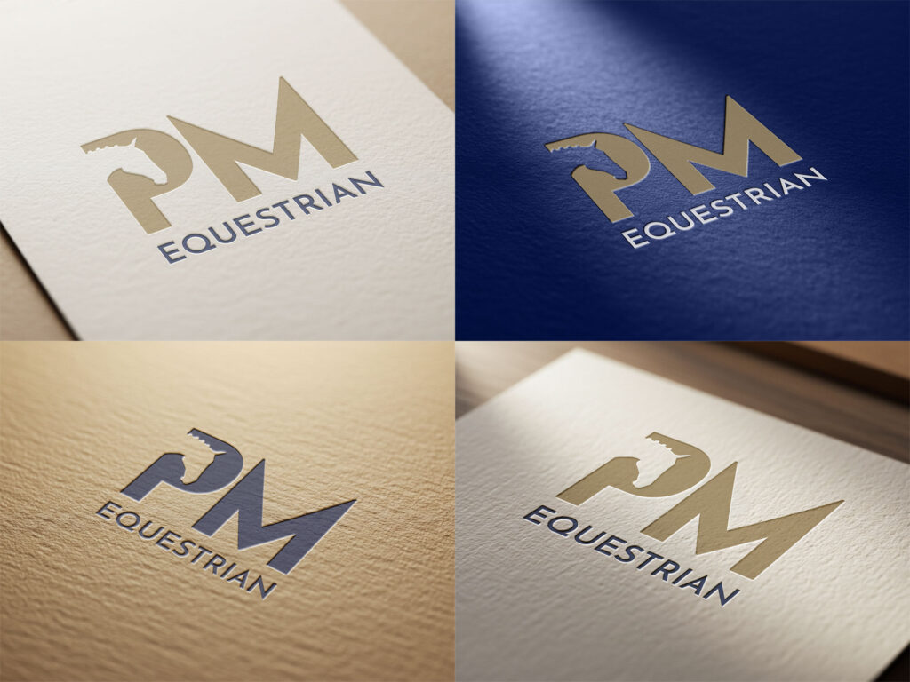 A graphic of a four PM Equestrian branded cards